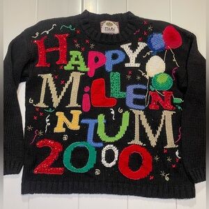 Tiara International 1999 Y2K Vintage New Years Eve Chunk Knit Sweater, EUC, Sz M
